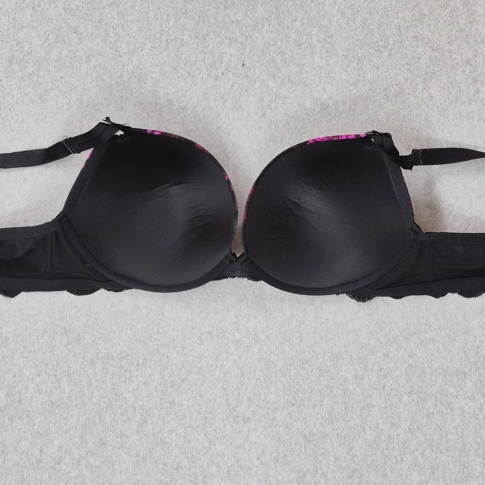 Torrid Curve Women Bra 46C Black Floral Push Up Underwired Lace Strap